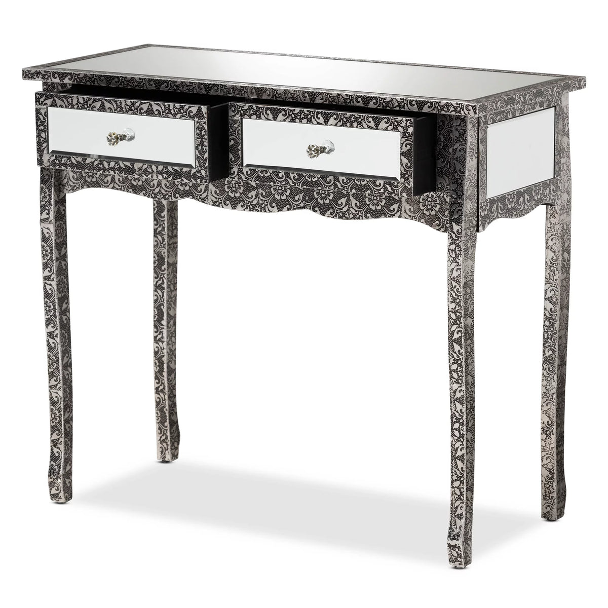 Mirrored Glass 2 Drawer Console Table Y555872