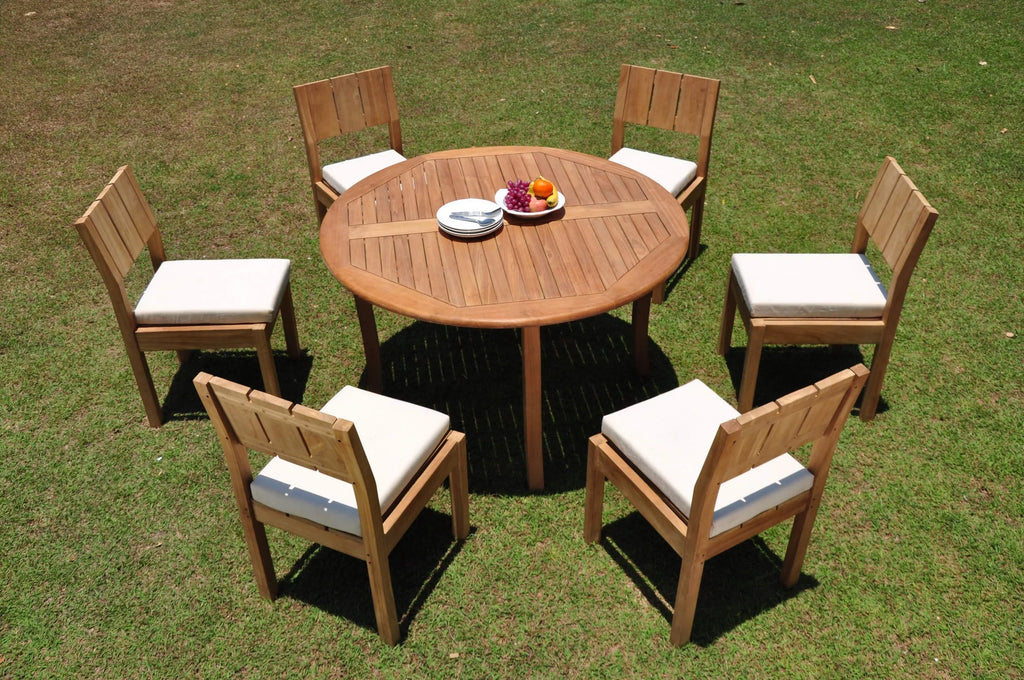 Grade-A Teak 7 Pc Dining Set with 52" Round Table and 6 Chairs S2059