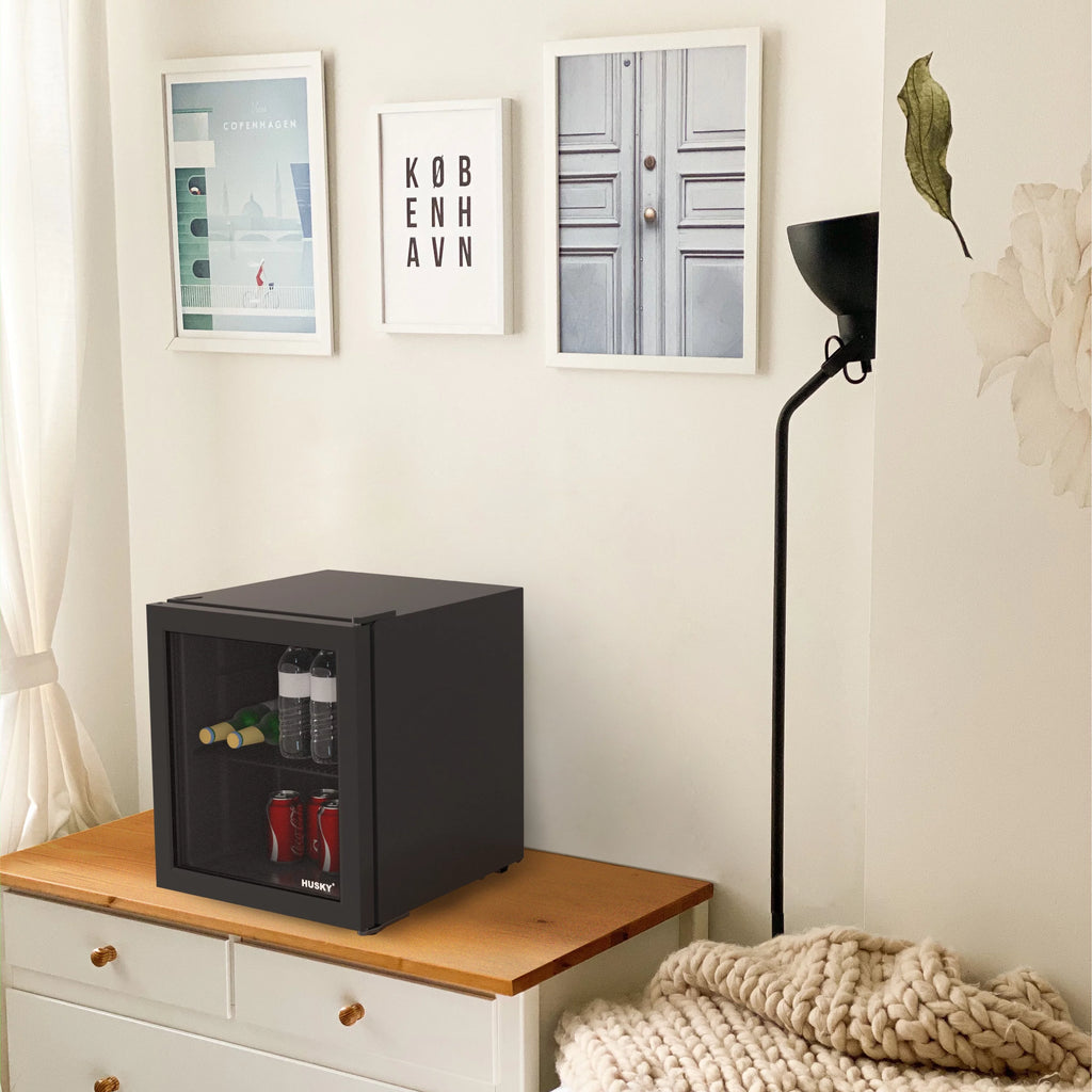 46L Reversible Glass Door Beverage Refrigerator 1.6 Cu Freestanding Countertop Mini Fridge in Black T73656