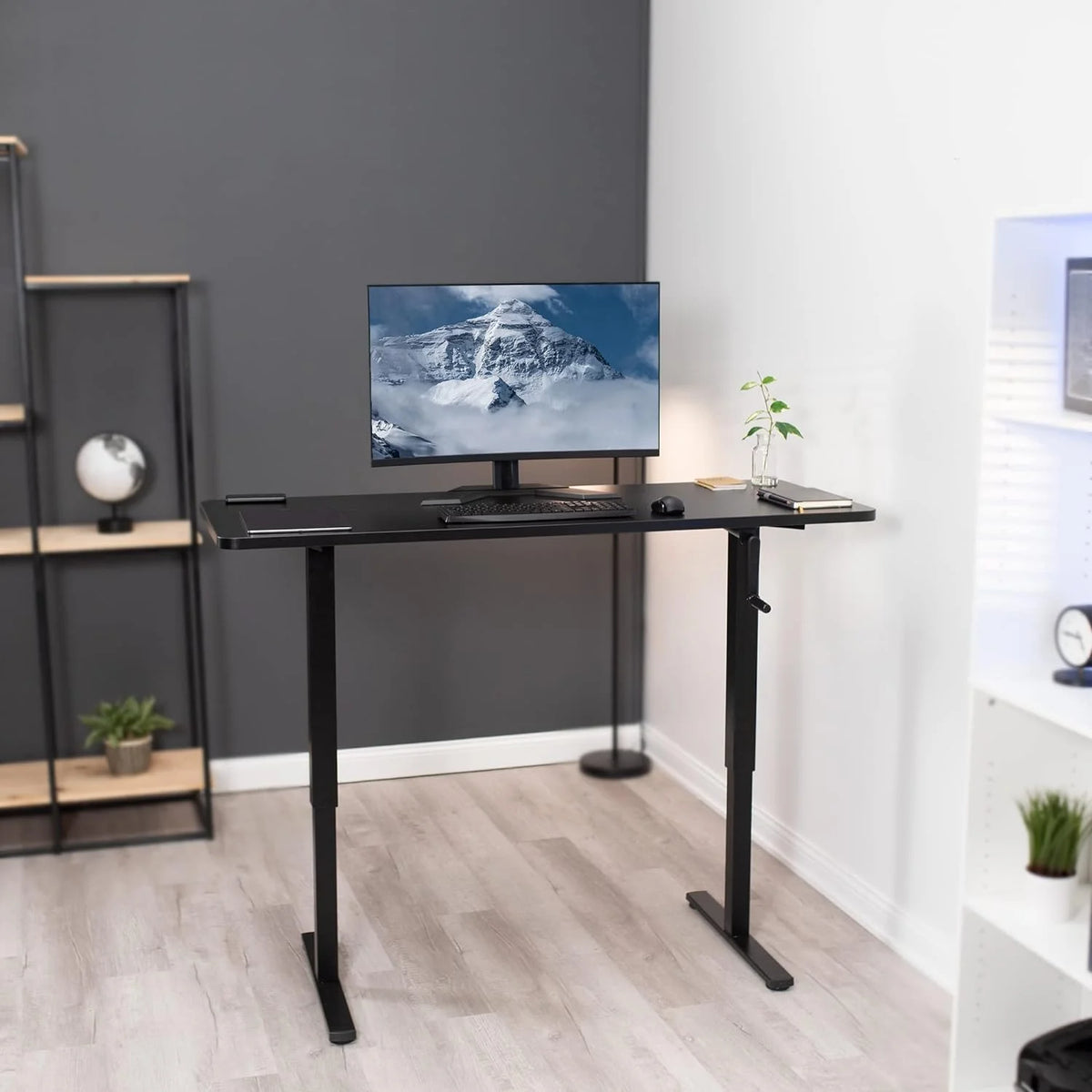 Height Adjustable 60 X 24 Inch Dark Walnut Standing Desk F621