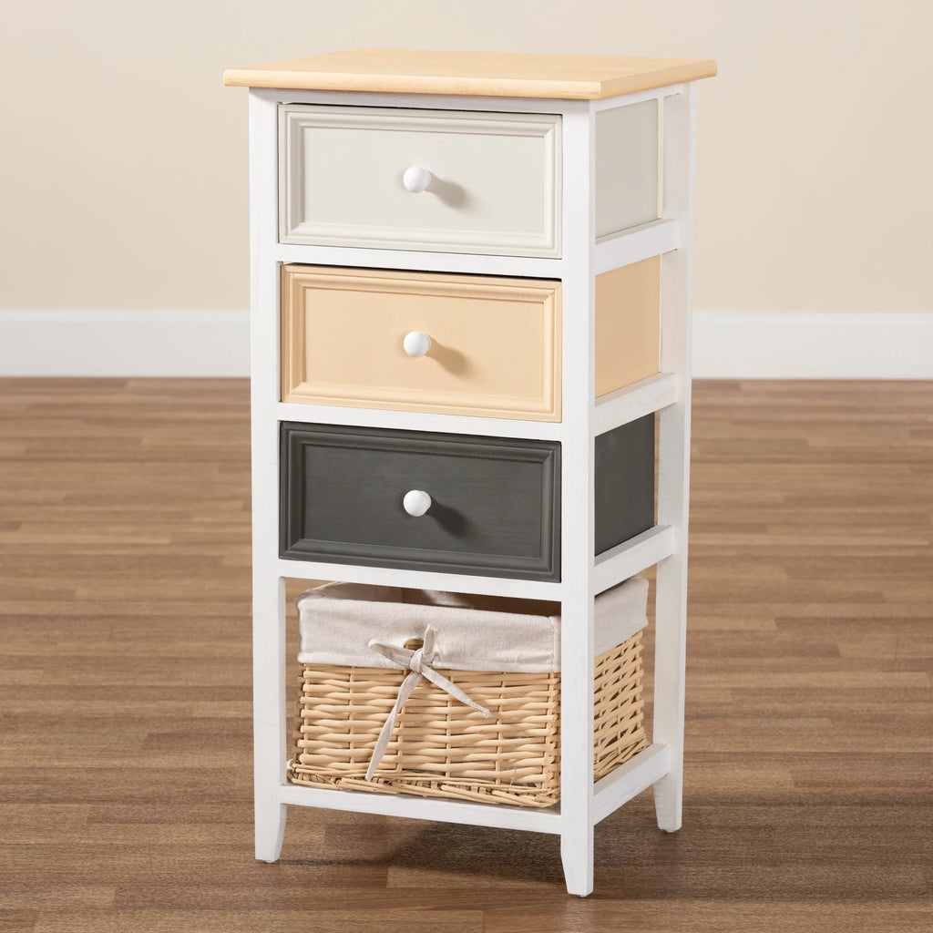 Multi-Colored Wood 3-Drawer Storage Unit with Basket J435629