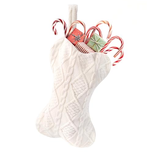 Knit White Bone Shape Christmas Dog Stocking D7929