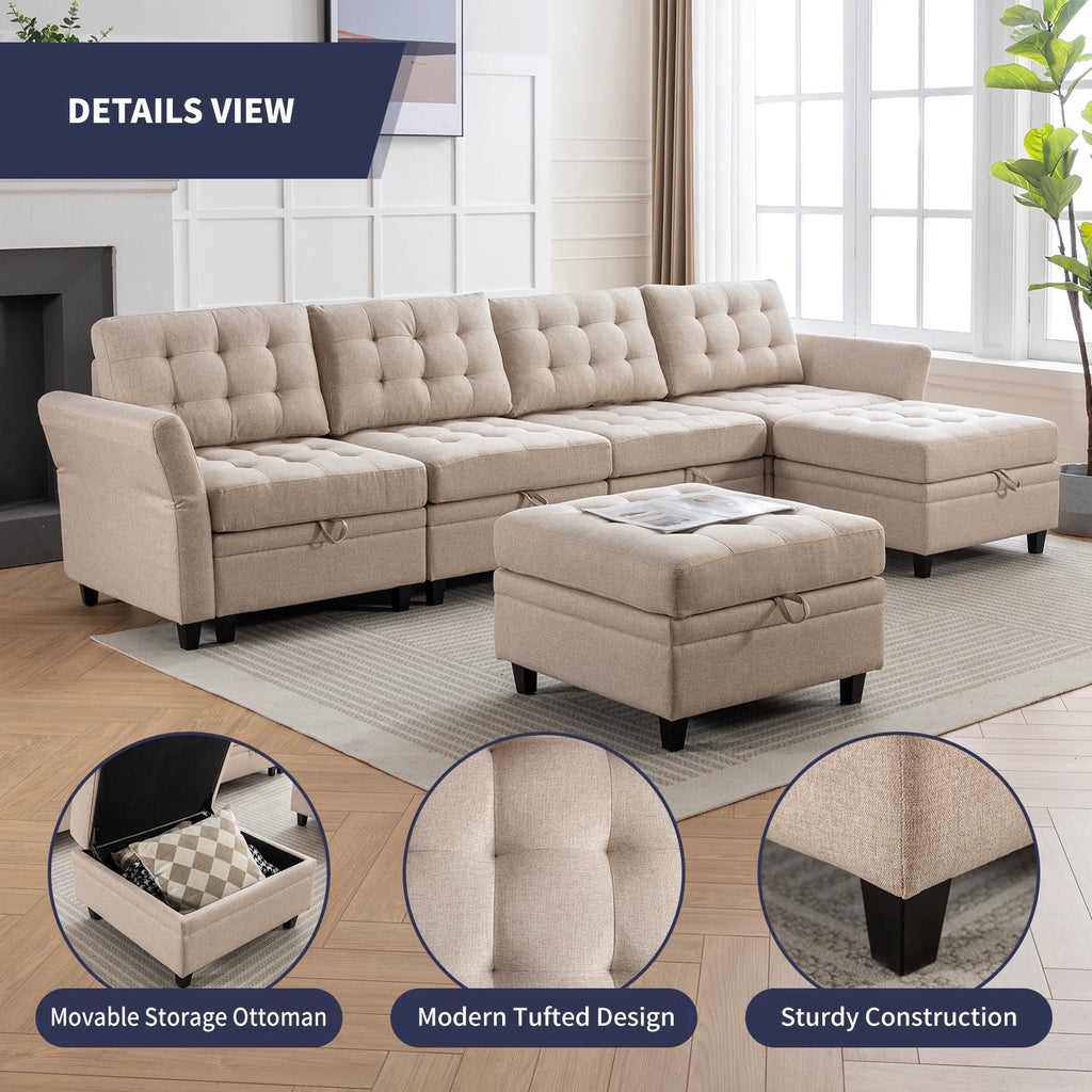 U/L Shaped Sectional Sofa Set with Storage Ottoman H509650