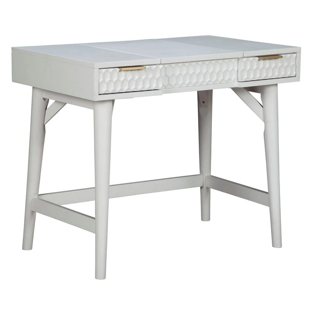 White Full Panel Bed & Bedroom Vanity 2-Piece Set X7639