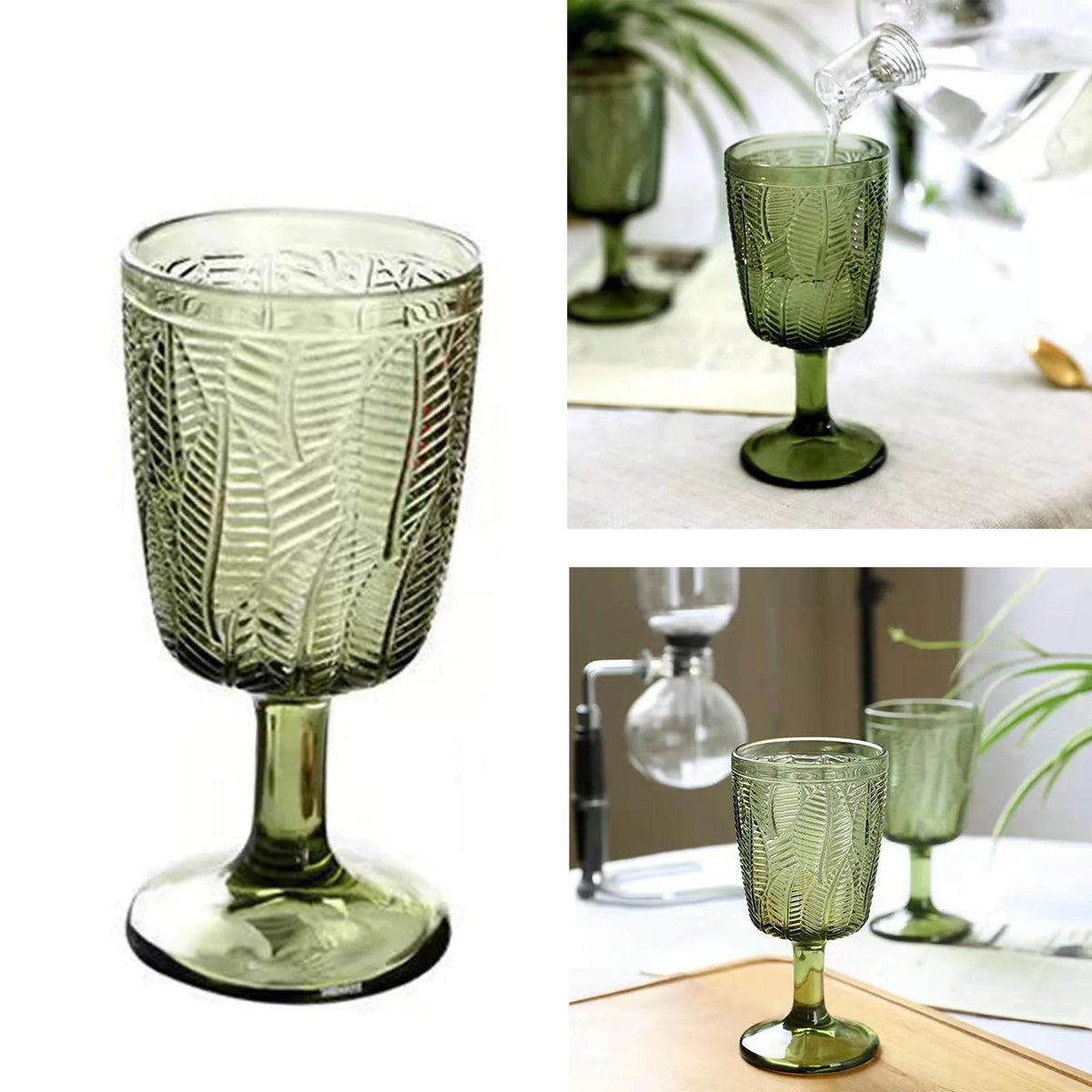 Green Embossment Texture Glass Goblet N625832