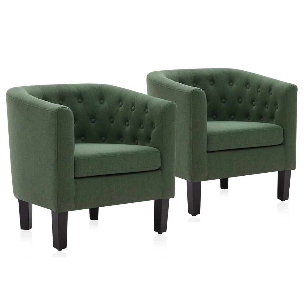 Green Set of 2 Upholstered Tufted Barrel Chairs with Linen Fabric J89074