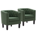 Green Set of 2 Upholstered Tufted Barrel Chairs with Linen Fabric J89074