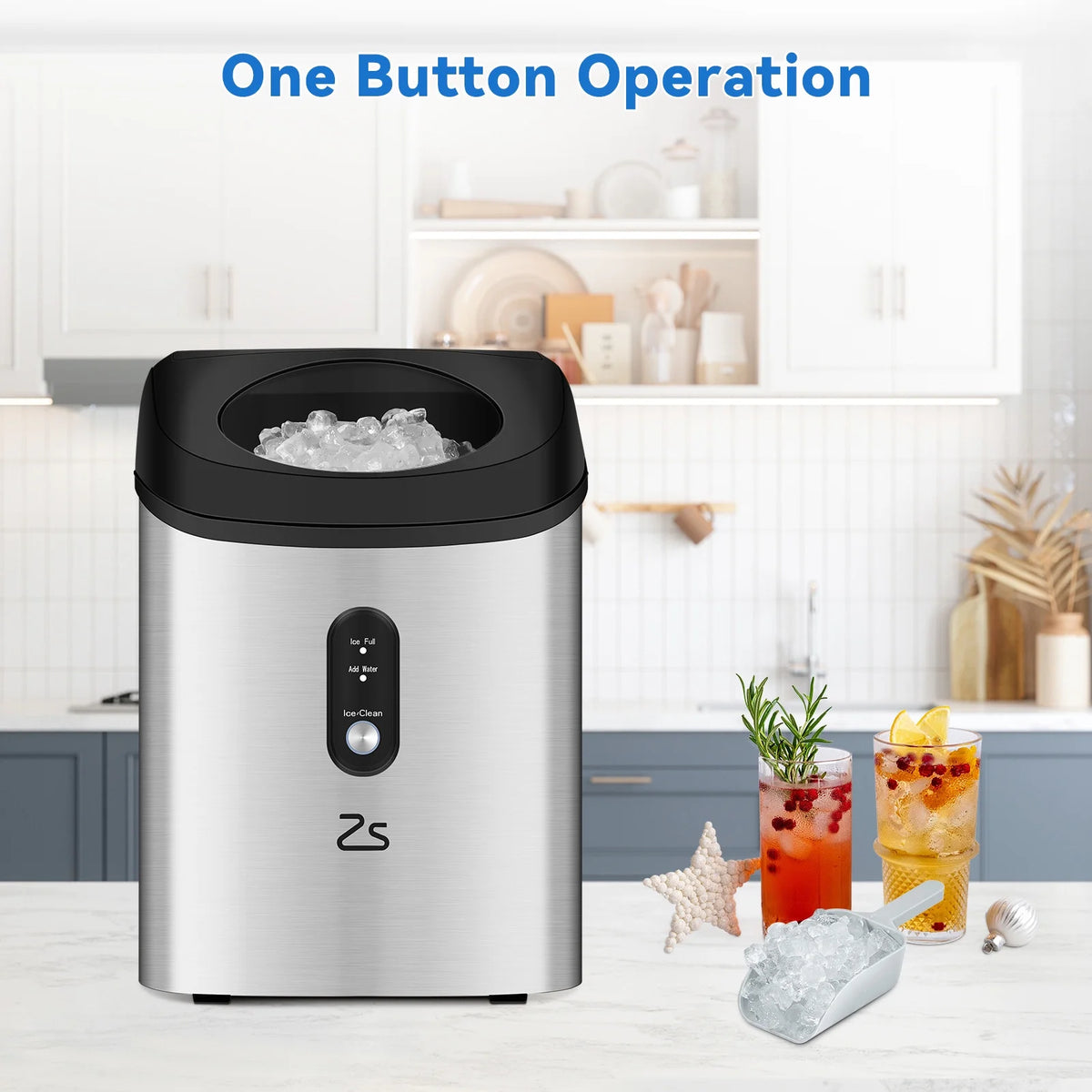 Nugget Ice Maker Countertop, Self-Cleaning Portable with Ice Scoop Z56019