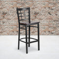 Black Window Back Metal Restaurant Barstool with Walnut Wood Seat Y908