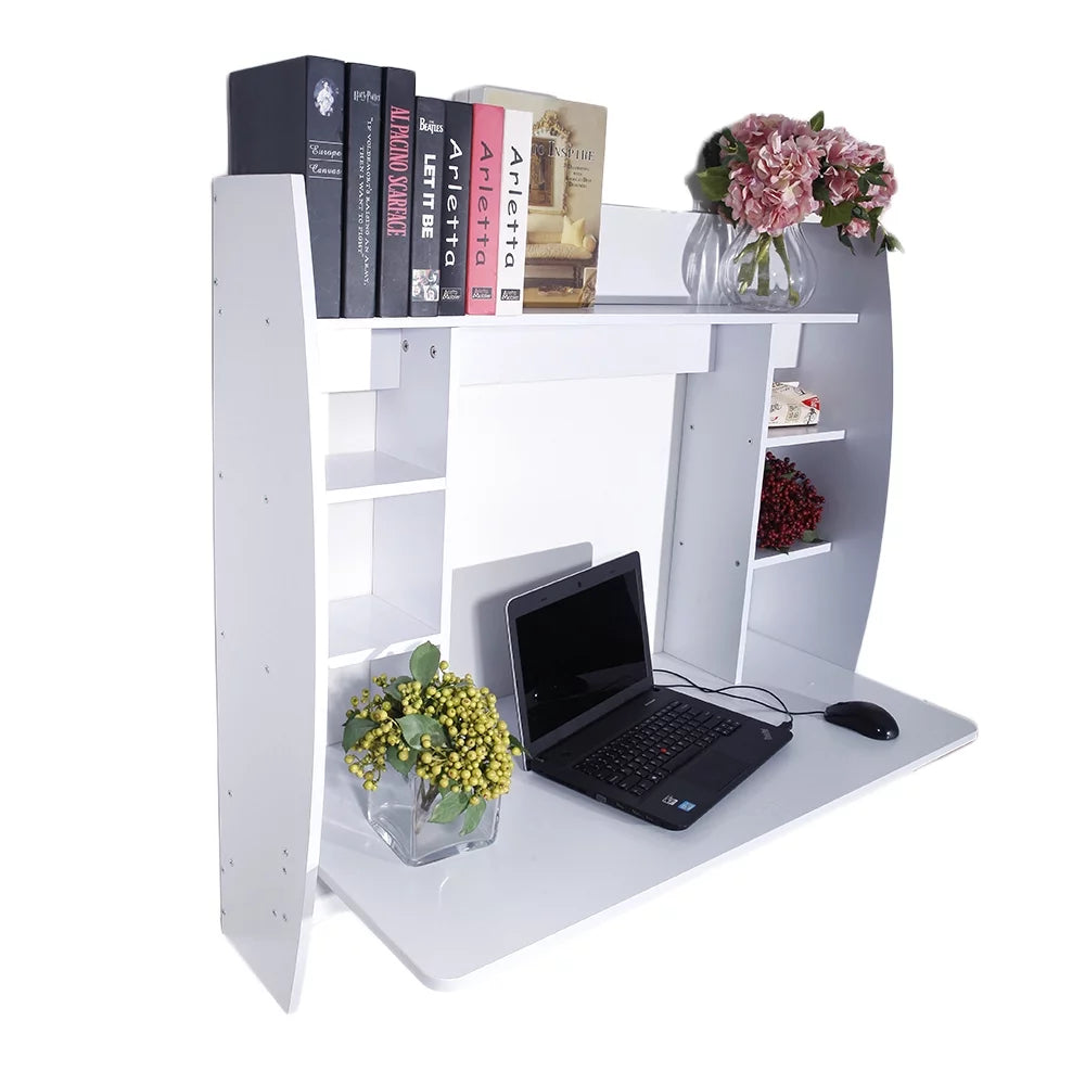 White Wall Mounted Computer Desk with Storage Shelf X963