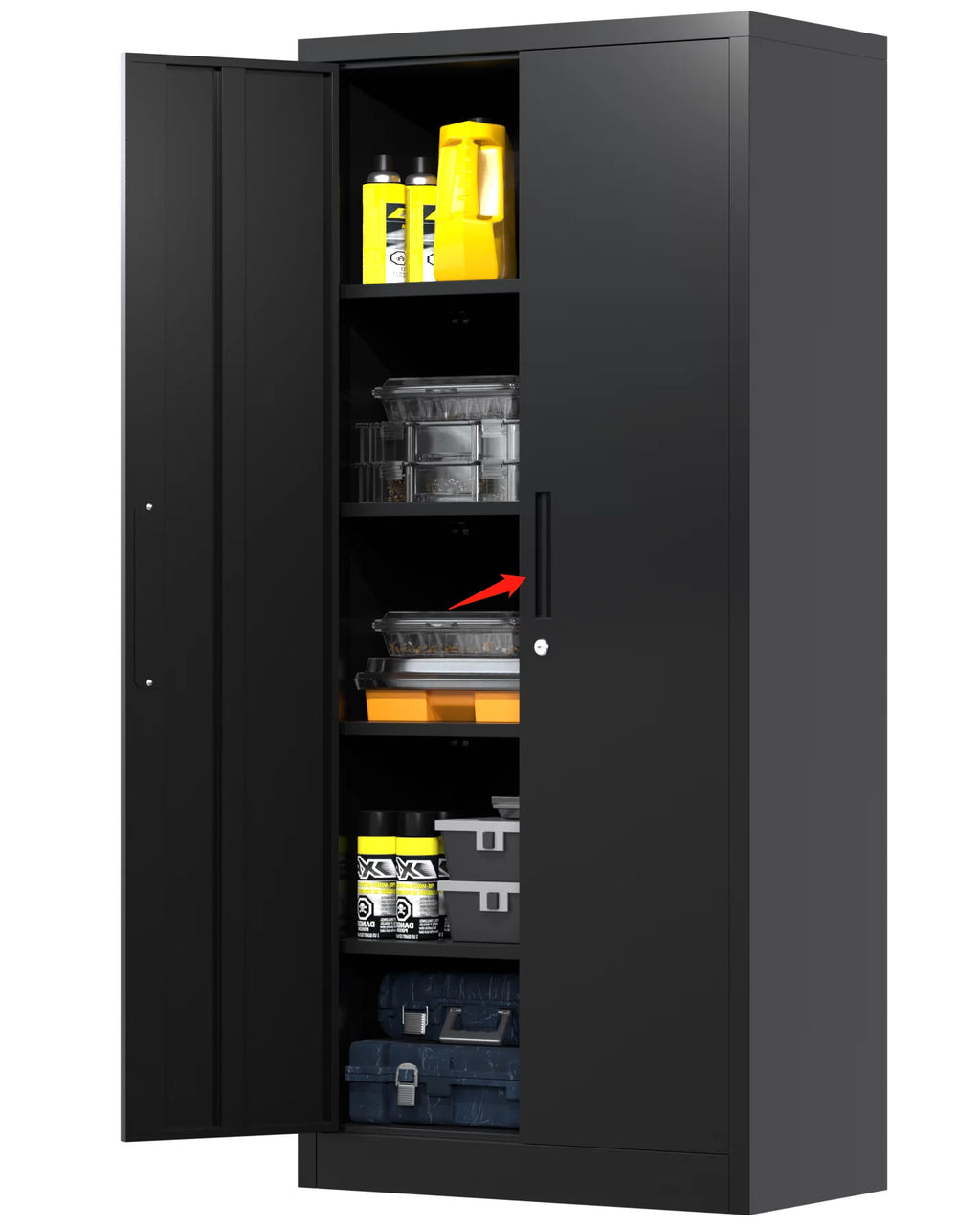 Black Metal Storage Cabinet with Lockable Doors and Shelves P90588