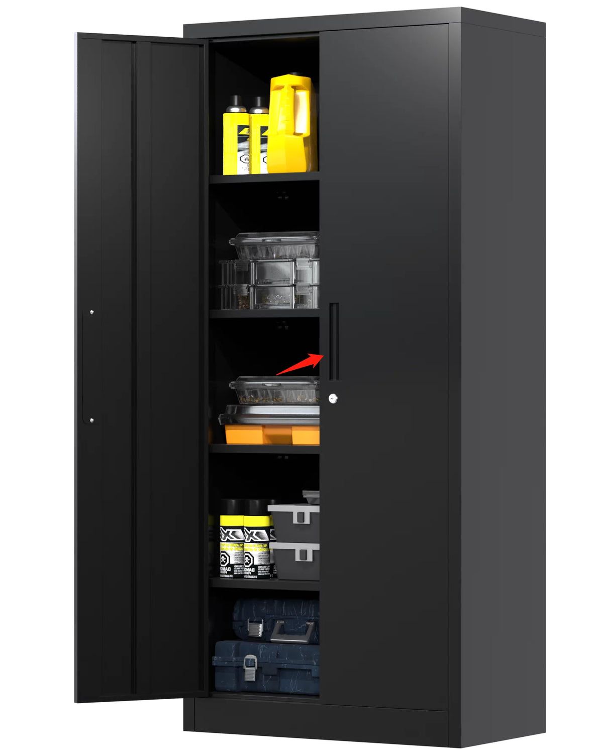 Black Metal Storage Cabinet with Lockable Doors and Shelves P90588