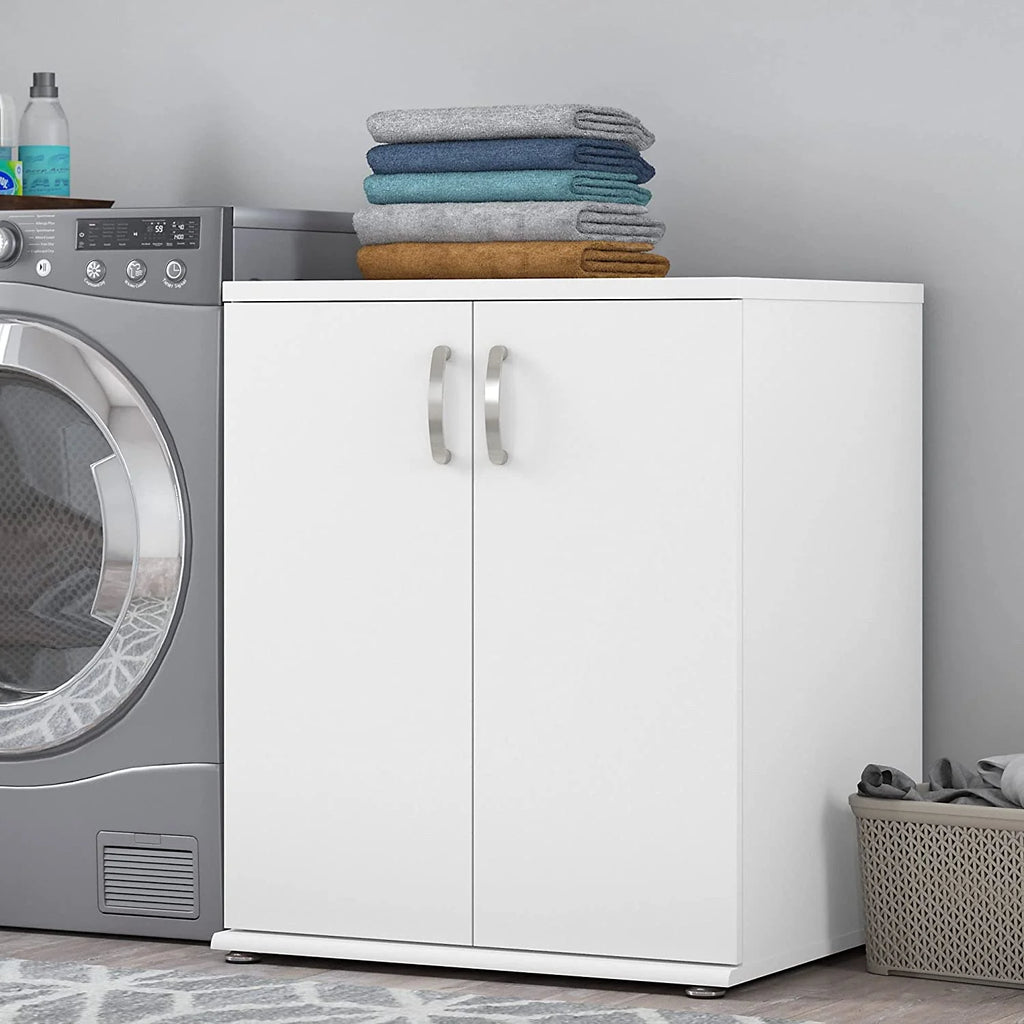 White Laundry Room Storage Cabinet with Doors and Shelves B1140