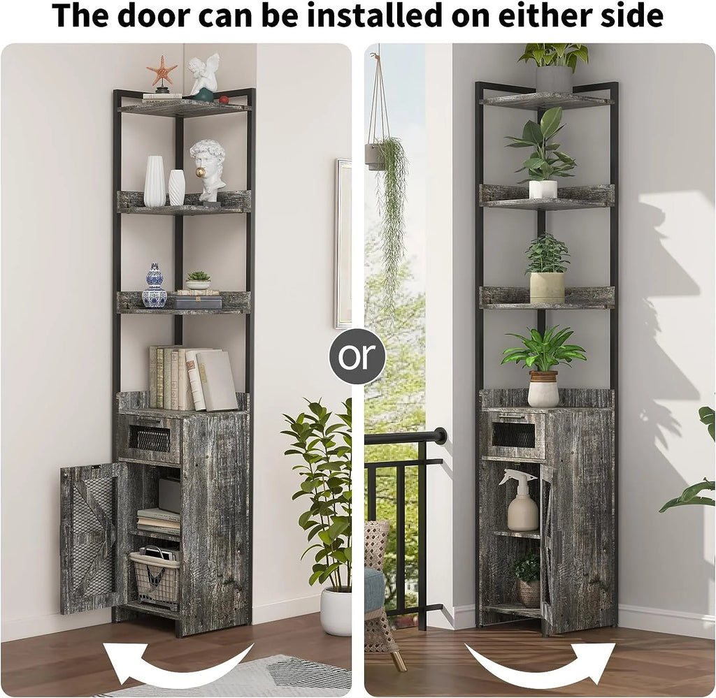 Grey 7-Tier Corner Cabinet with Drawer X737856