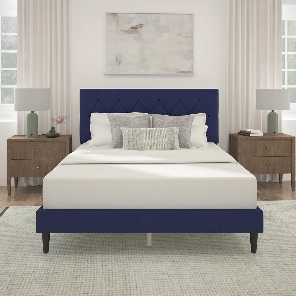 Gray Diamond Tufted Upholstered Queen Platform Bed Q790554