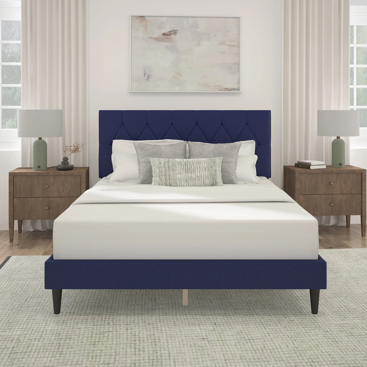 Gray Diamond Tufted Upholstered Queen Platform Bed Q790554
