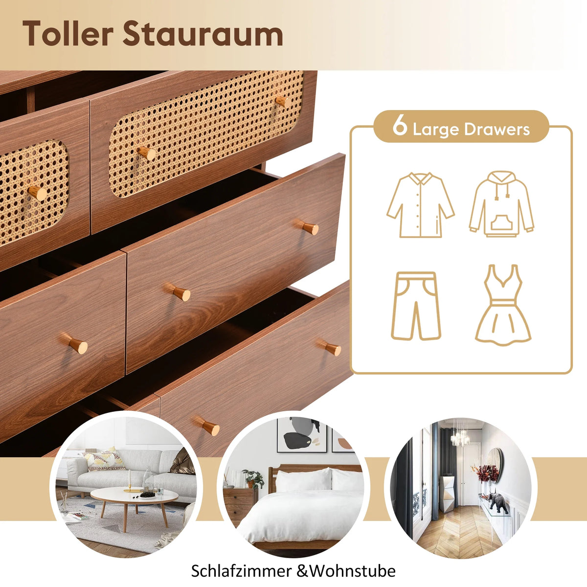 6 Drawer Rattan Dresser F781
