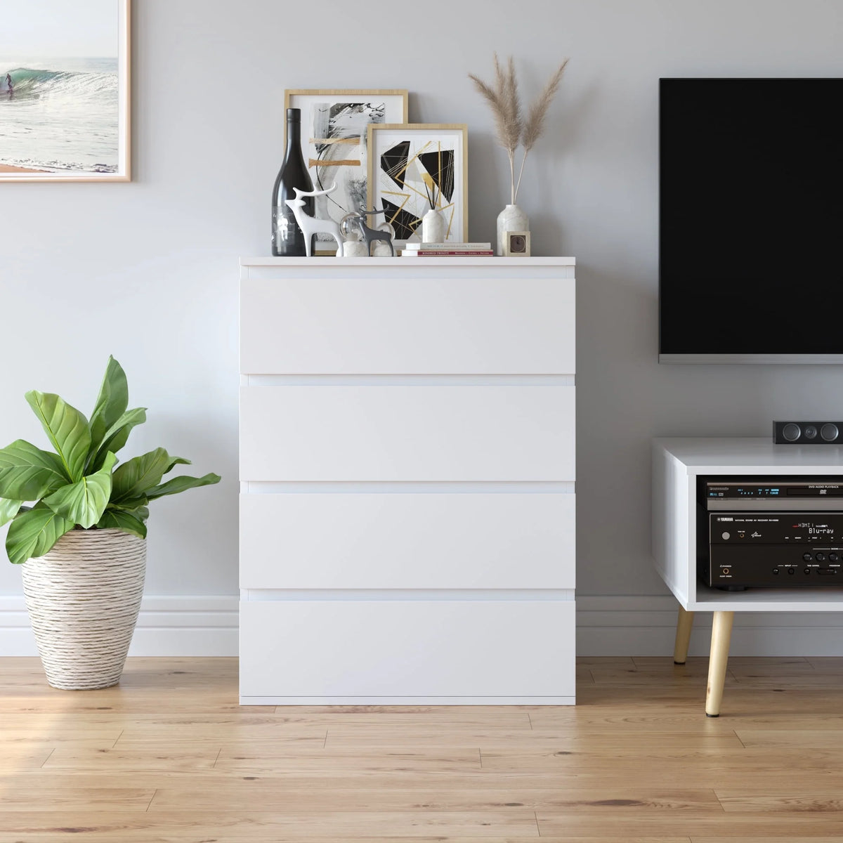 White 5 Drawer Wood Dresser N412912