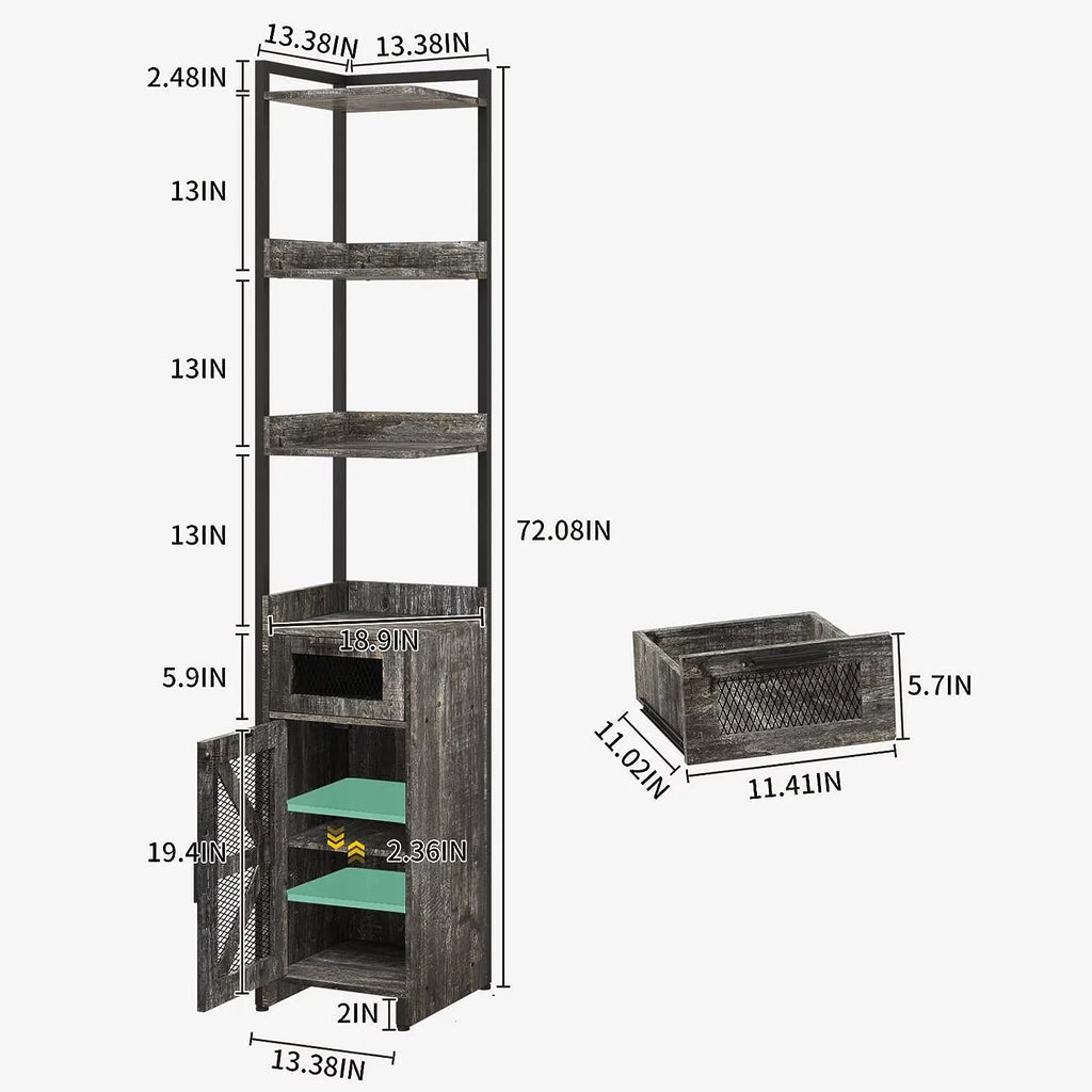 Grey 7-Tier Corner Cabinet with Drawer X737856