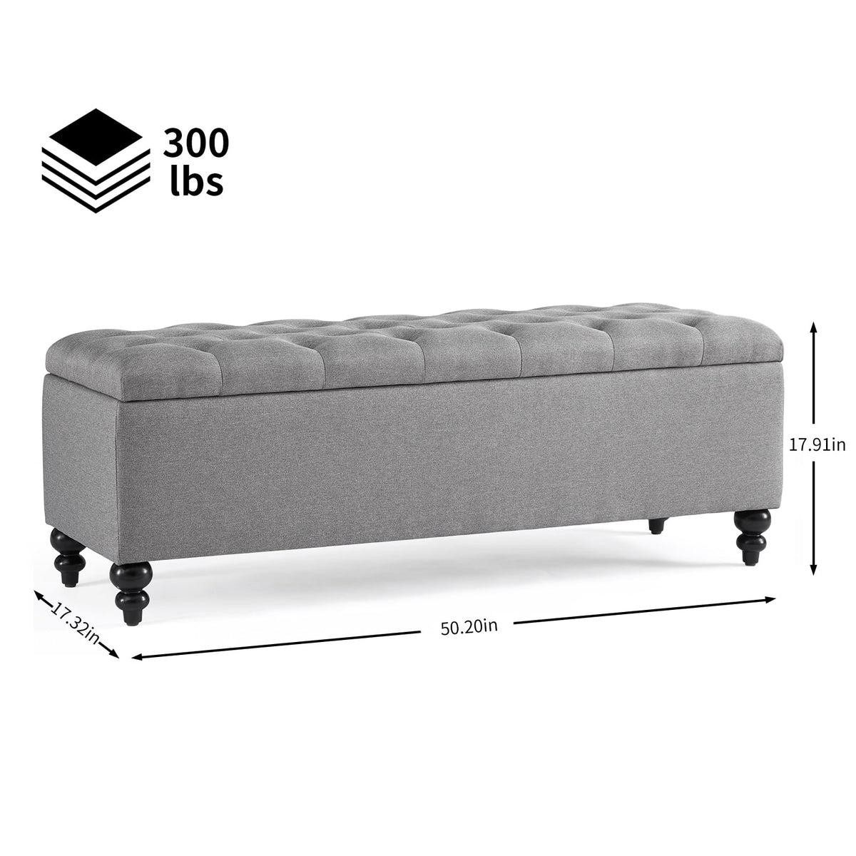 50.2 Inches Upholstered Storage Ottoman Bench X347