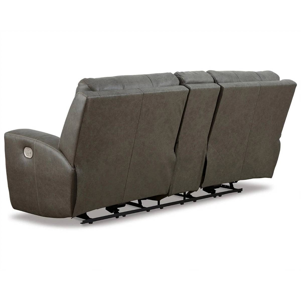 Gray Leather Power Reclining Loveseat V977378