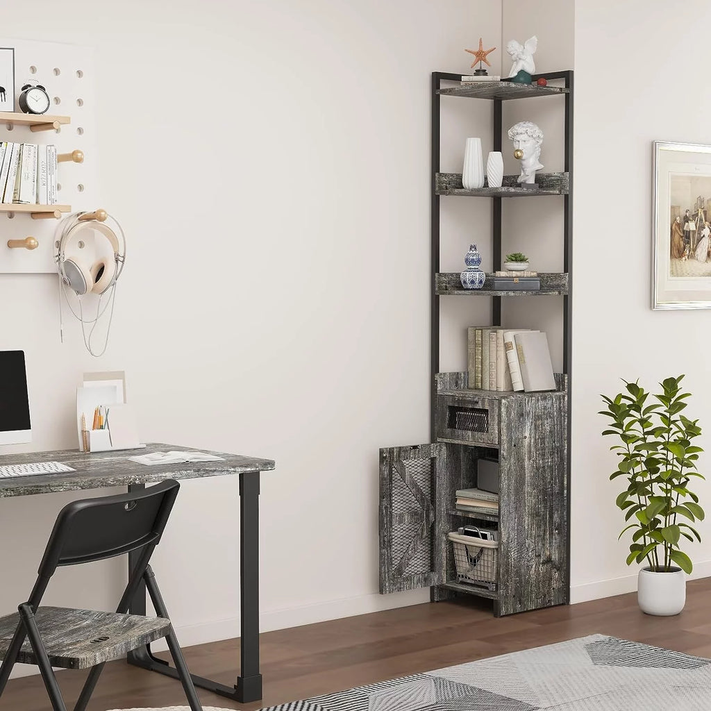 Grey 7-Tier Corner Cabinet with Drawer X737856