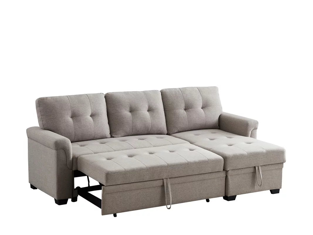 Light Gray Fabric Reversible Sleeper Sectional Sofa with Storage Chaise T49090
