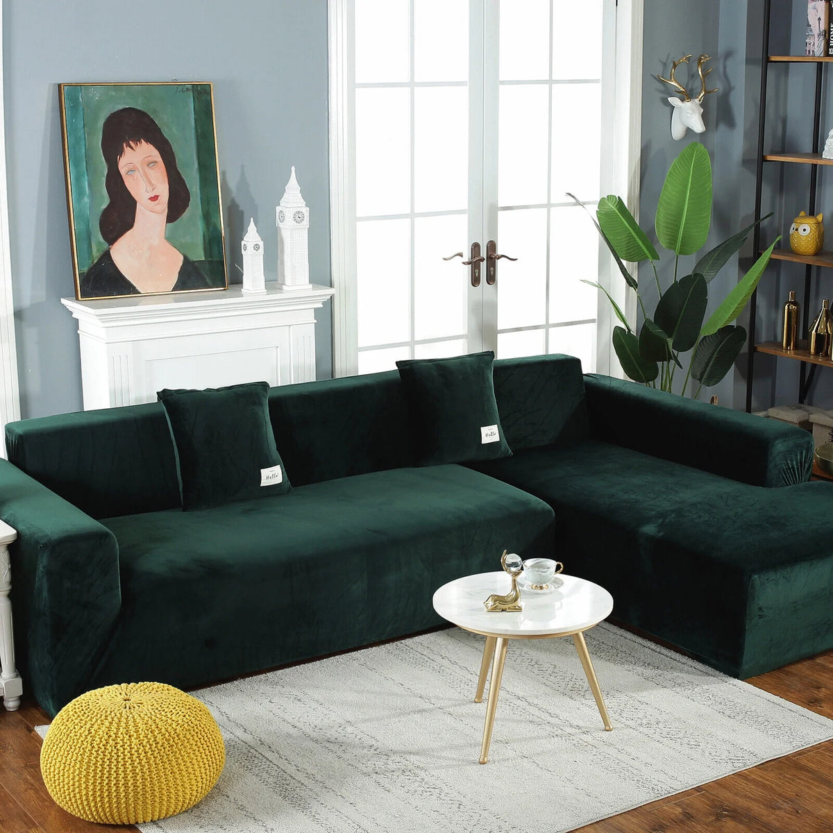 Velvet L Shape Sofa Cover with 2 Pillowcases B77956