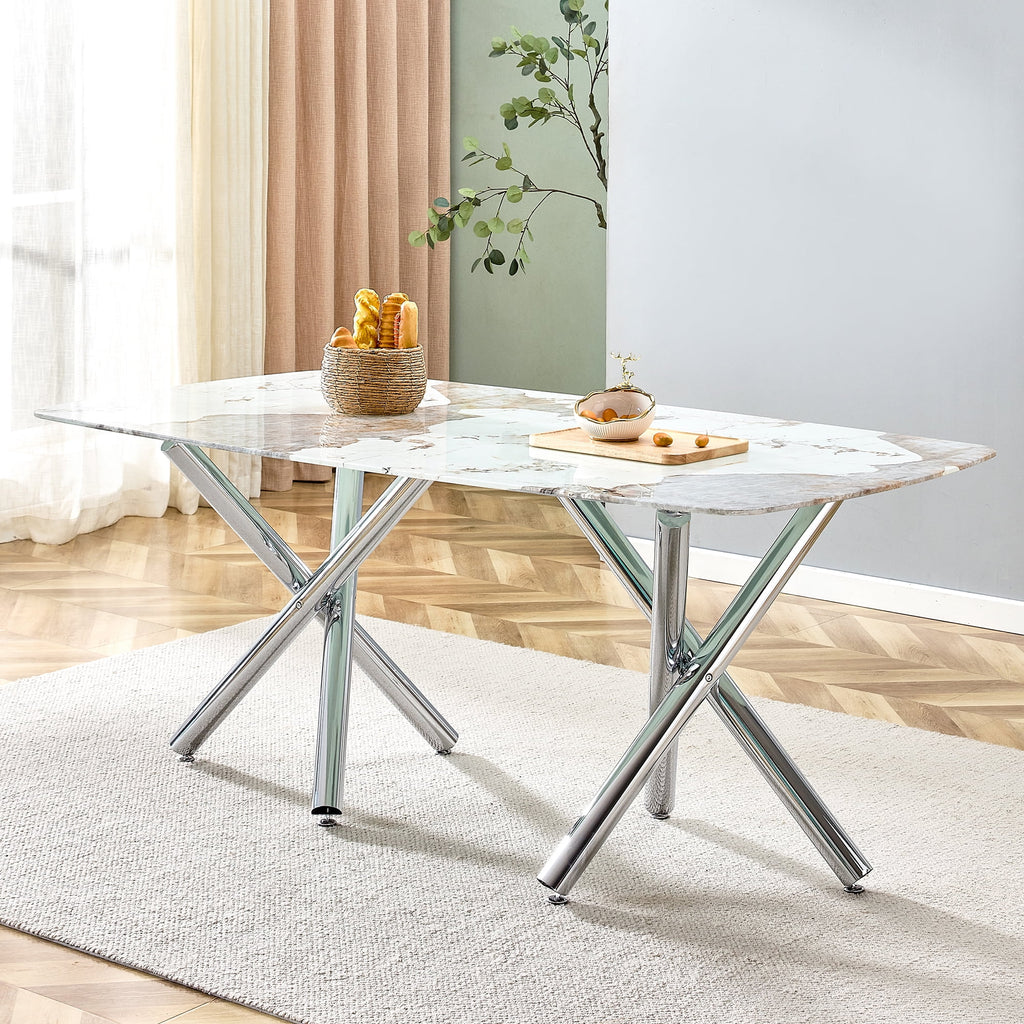 71" Rectangular Tempering Glass Dining Table with Metal Legs M310887