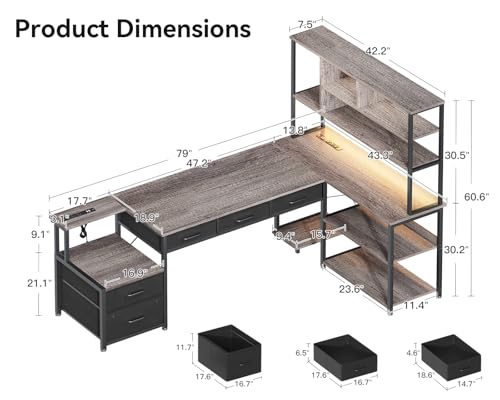 71 inch L Shaped Desk with File Drawers W2933