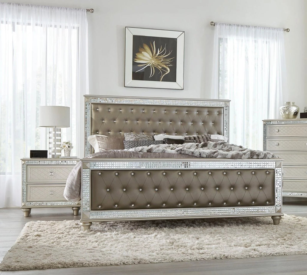 3pc King Bed Nightstands Upholstered Headboard Set Y26606