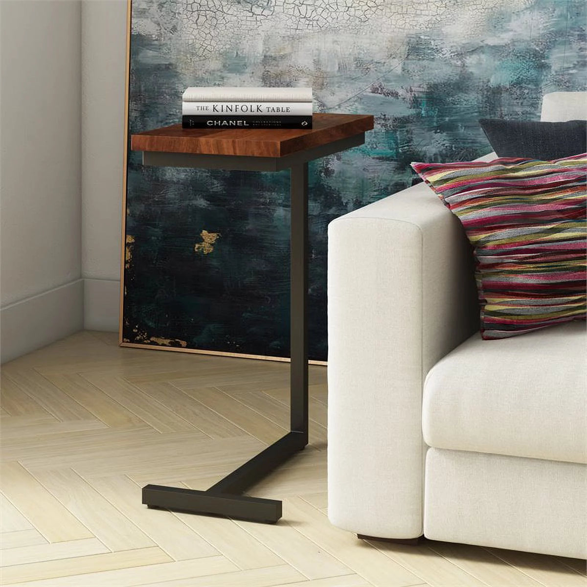 2-Piece 18" Rectangle Industrial C Side Table Set in Cognac Brown D468