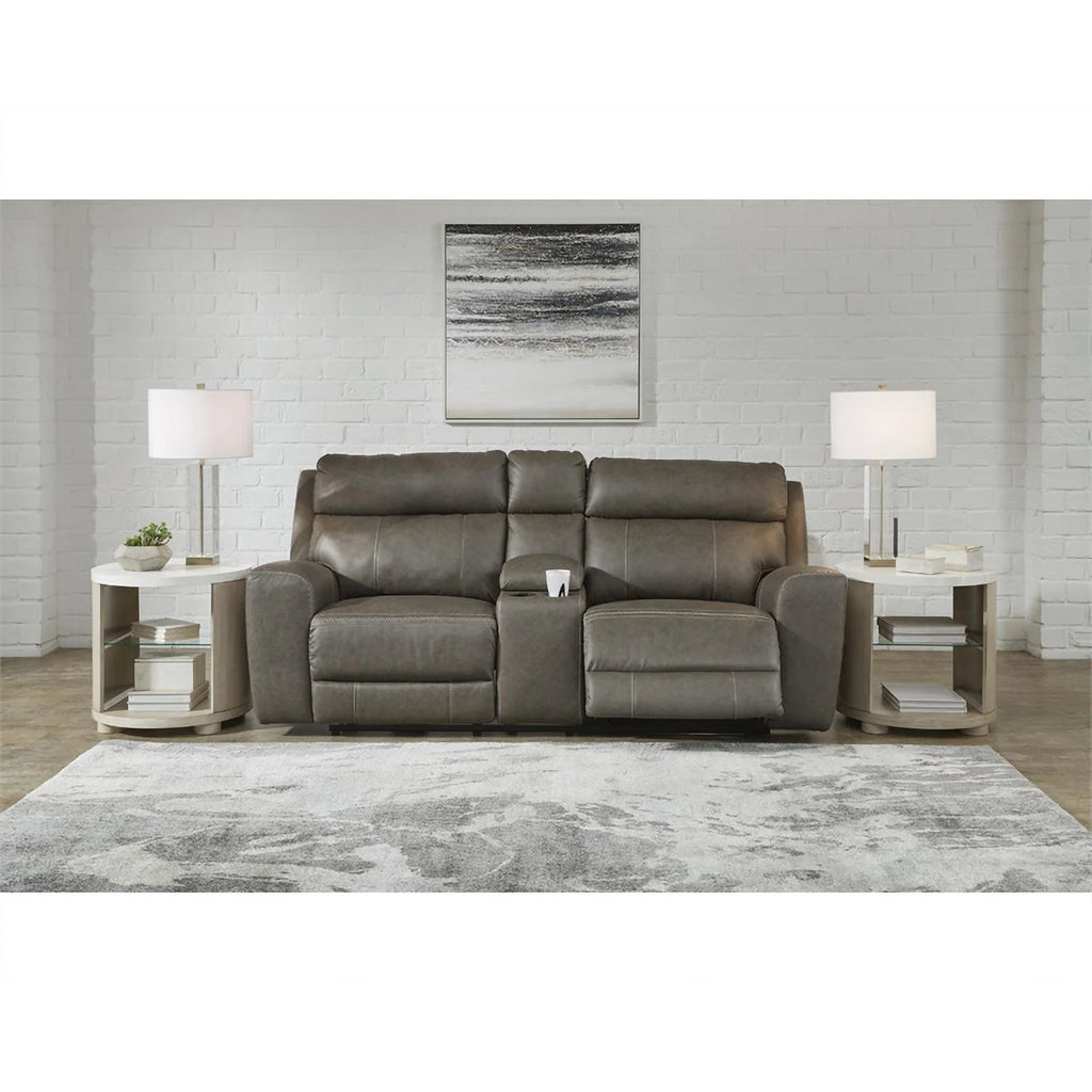 Gray Leather Power Reclining Loveseat V977378