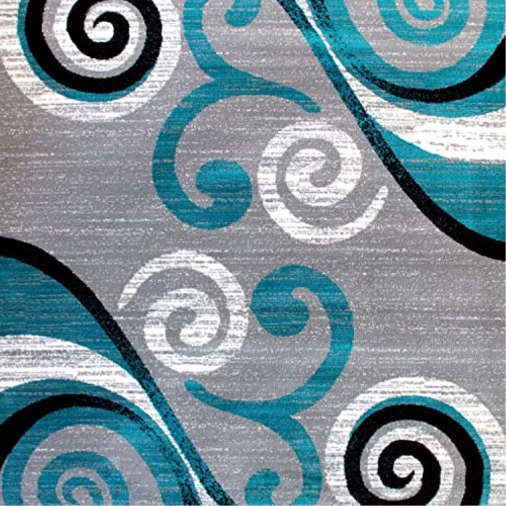 Black White Grey Turquoise 6' x 9' Area Rug Q248