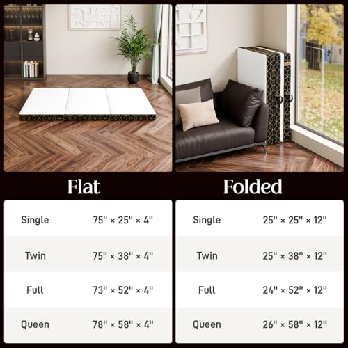 6 Inch Queen Memory Foam Tri-Fold Mattress with Washable Cover B249653