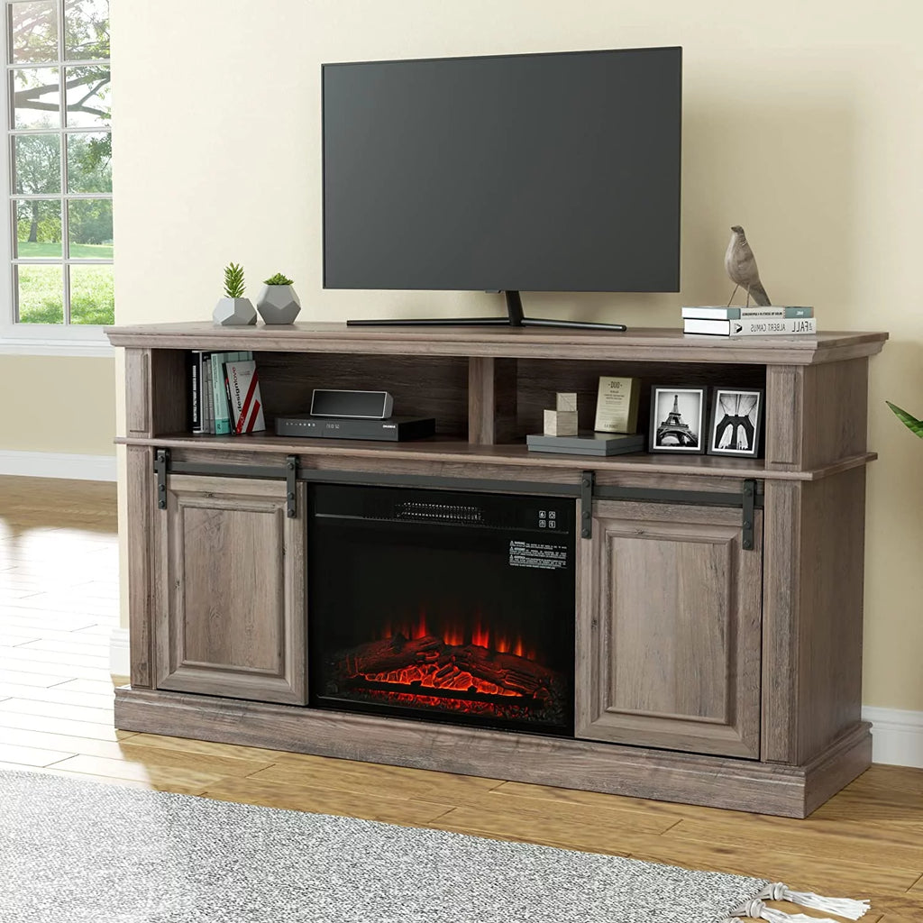 58 TV Stand with Electric Fireplace, Gray M30746