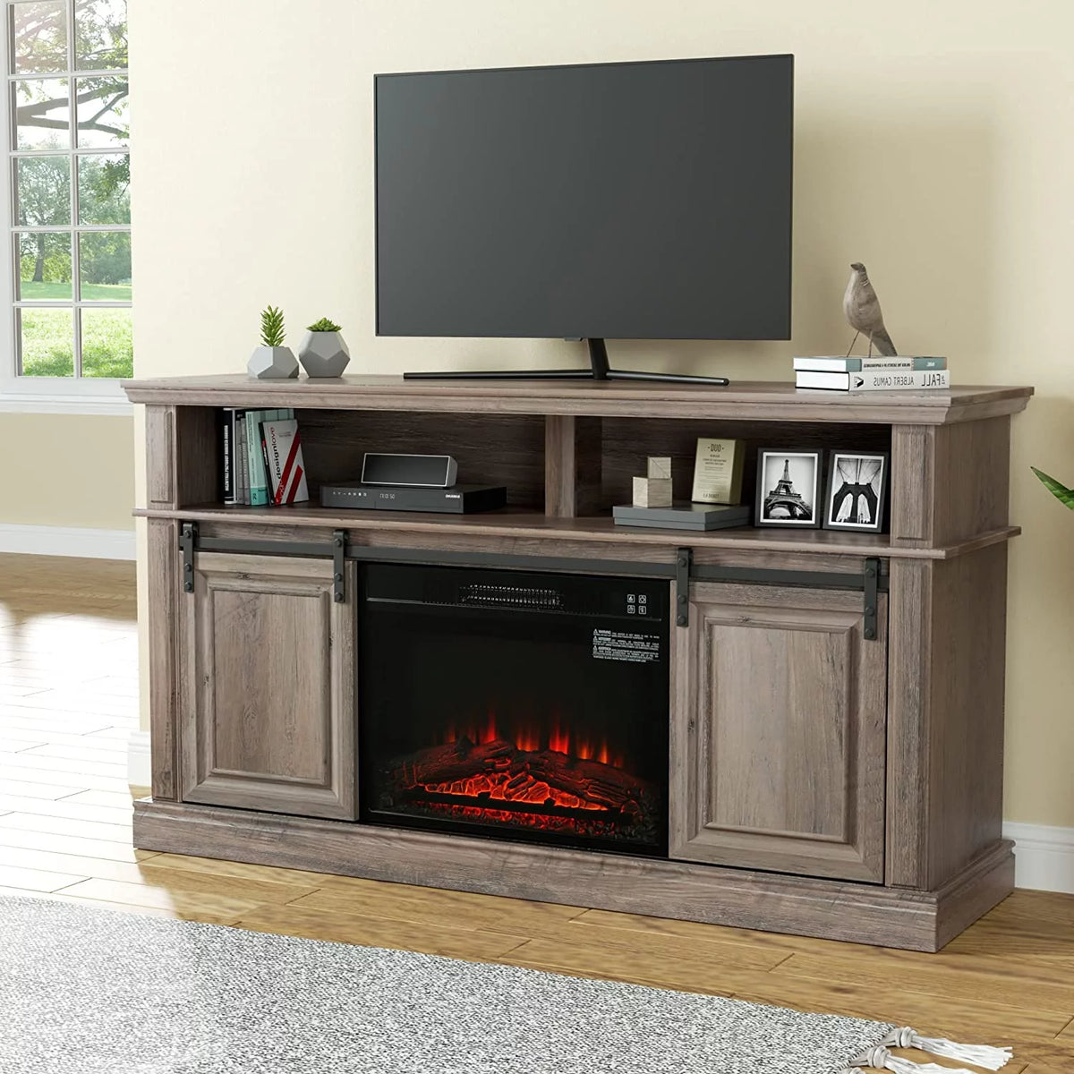 58 TV Stand with Electric Fireplace, Gray M30746