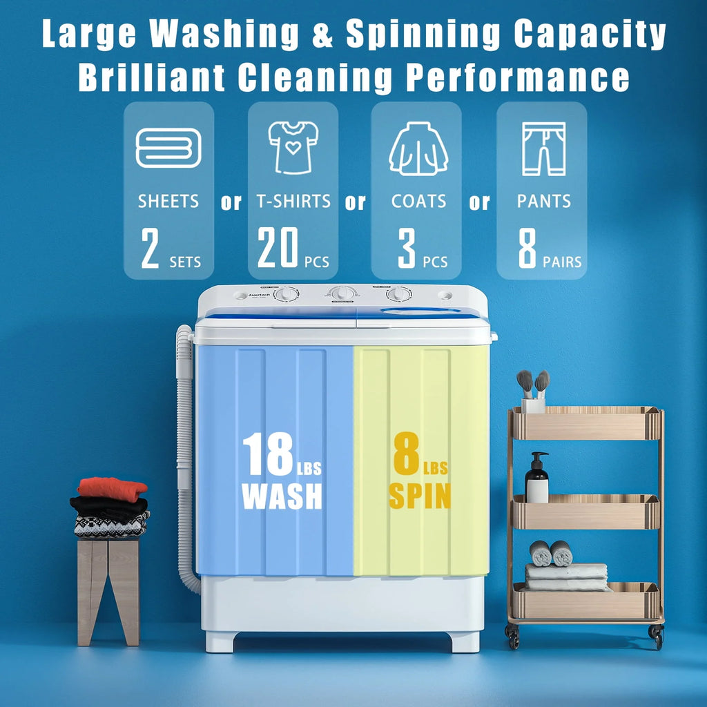 Portable 28lbs Twin Tub Compact Semi-Automatic Washer Spinner Combo Y11879