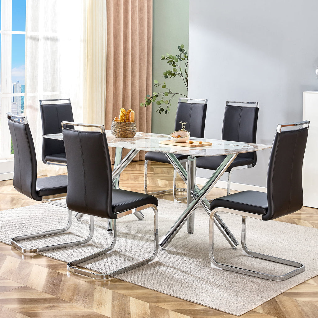 71" Rectangular Tempering Glass Dining Table with Metal Legs M310887