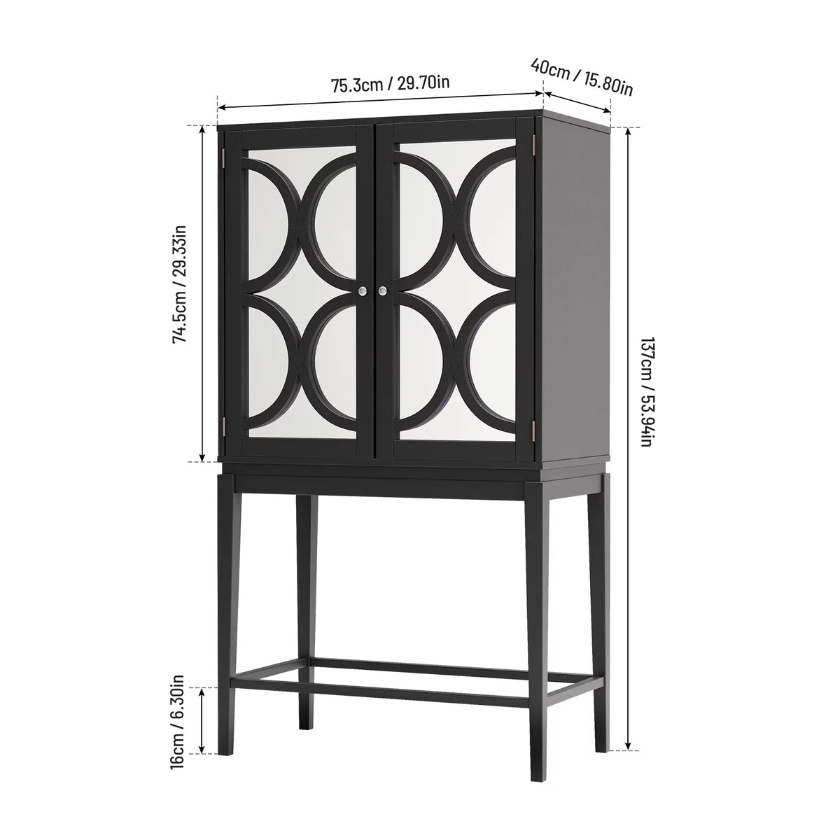 Solid Rubber Wood Double Mirror Door Wine Cabinet with Glass Holder Q62747