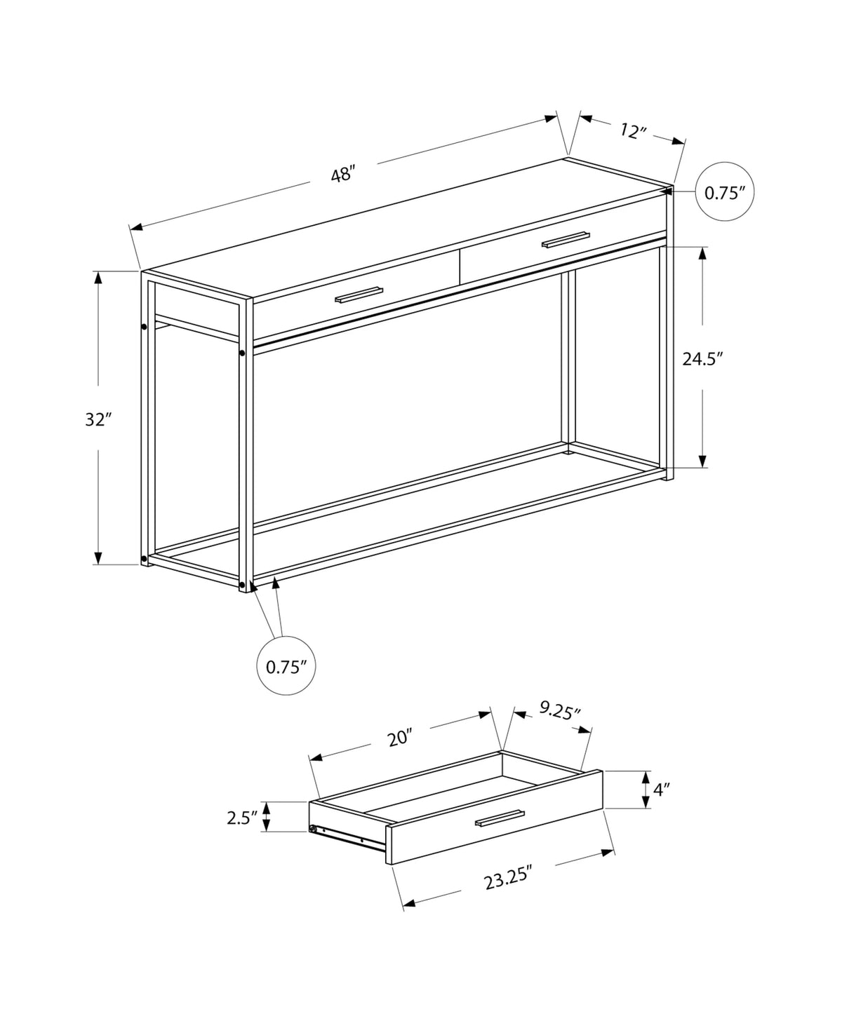 Narrow Grey Metal Accent Table Y796