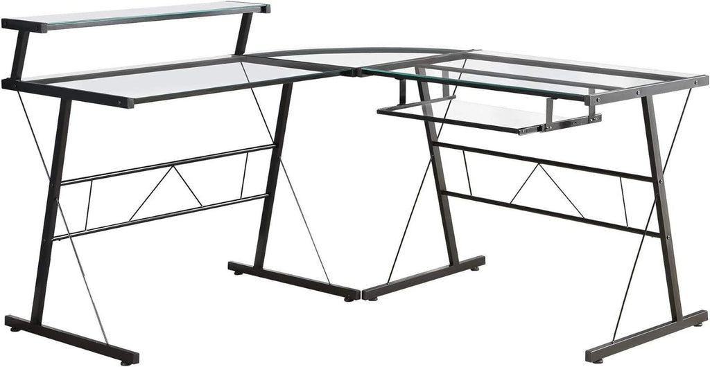 L-Shaped Corner Computer Desk with Shelf Black Frame Y87119
