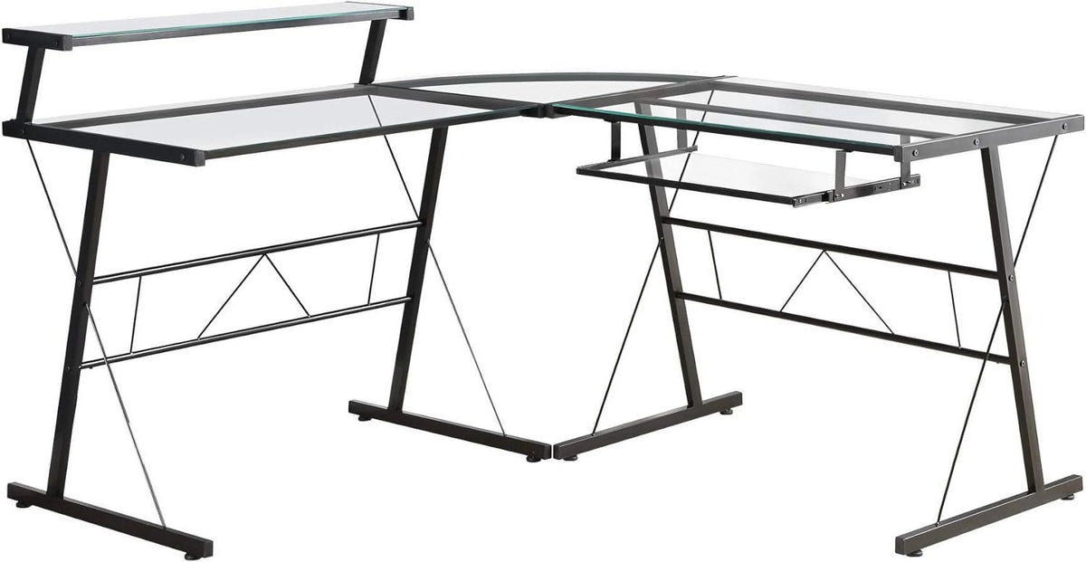 L-Shaped Corner Computer Desk with Shelf Black Frame Y87119