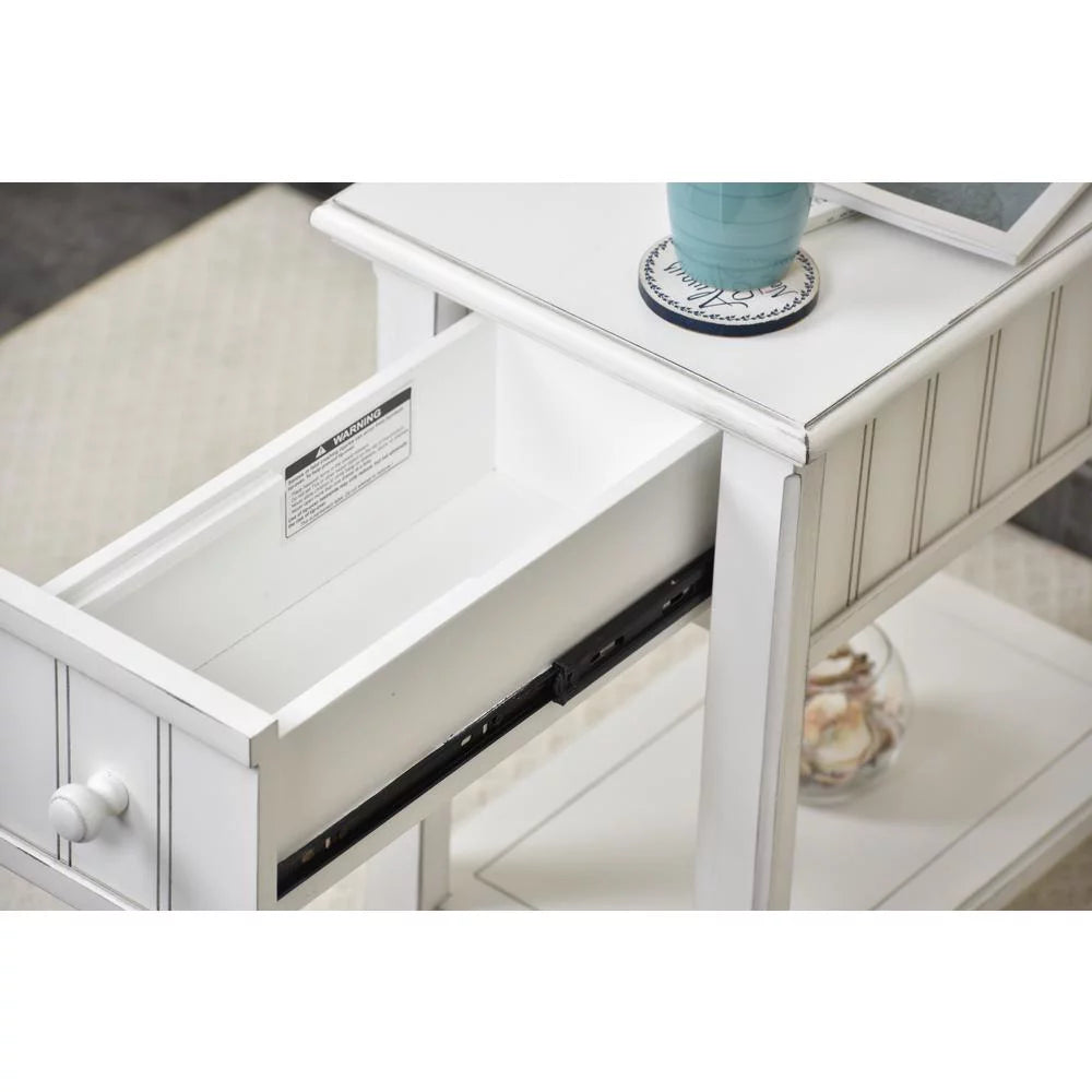 White Wood Chairside Table with Lower Shelf I25842