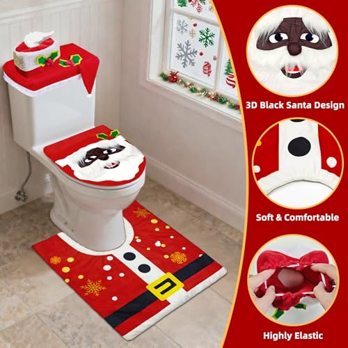 Black 4 Pcs Christmas Toilet Seat Cover Set Q782131