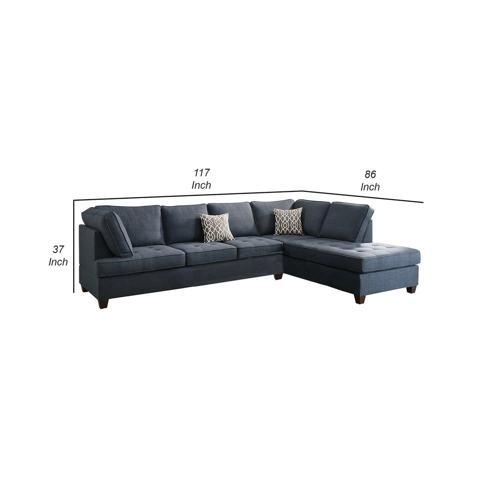 Blue Fabric L Shape Sectional Sofa with Reversible Chaise M76839