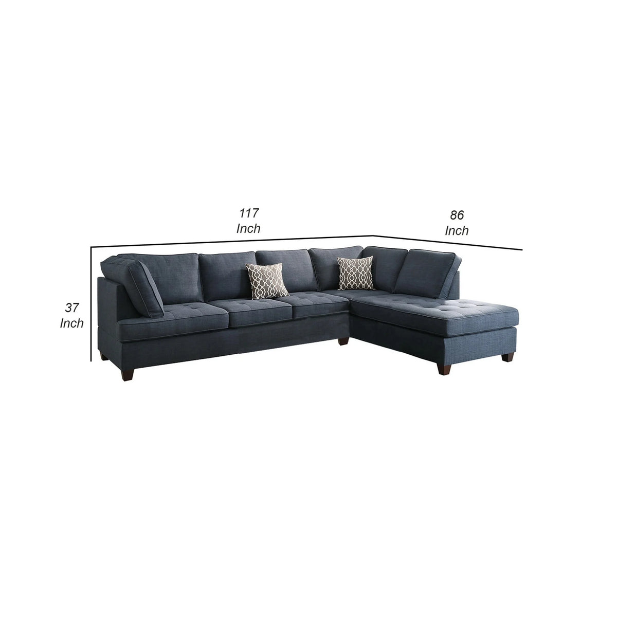 Blue Fabric L Shape Sectional Sofa with Reversible Chaise M76839