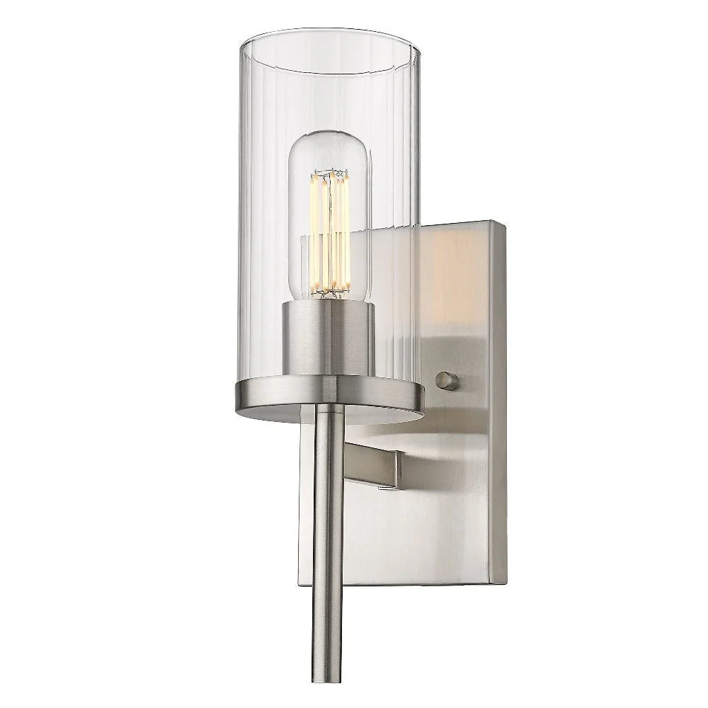 1 Light Pewter Wall Sconce with Ribbed Clear Glass H7350