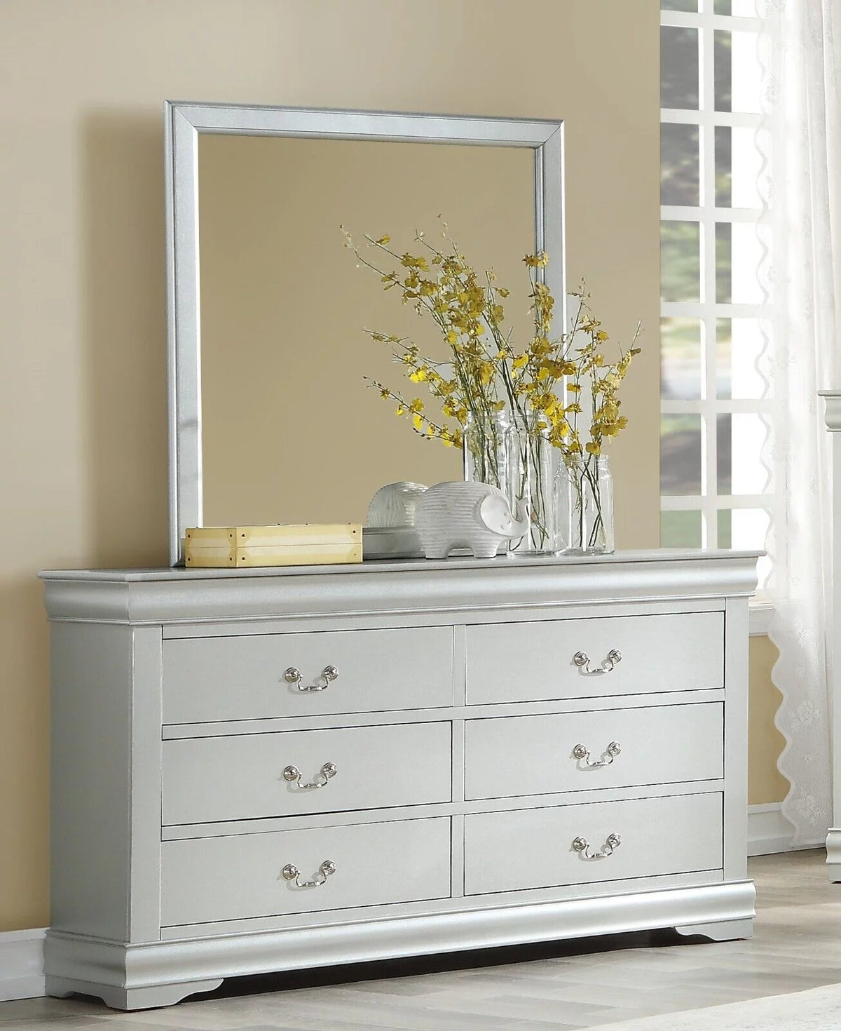 Eastern King 4pc Bedroom Set Panel Bed Dresser Mirror Nightstand E8797