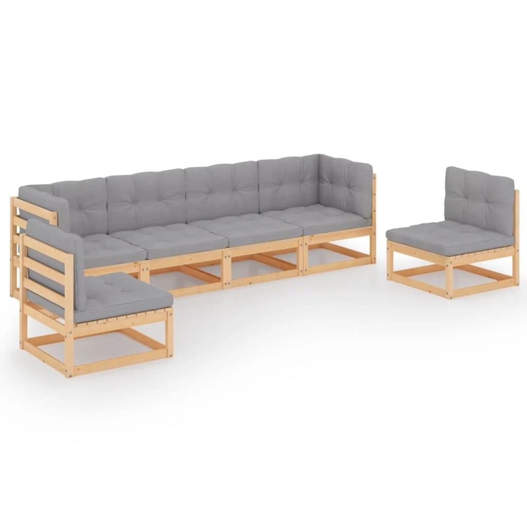 6 Piece Wooden Patio Lounge Set with Gray Cushion R1216